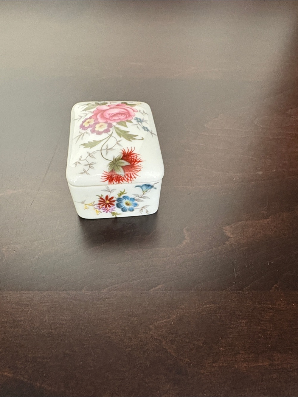 Limoges Floral Porcelain Trinket Box in Pink and Blue - Picture 3 of 7